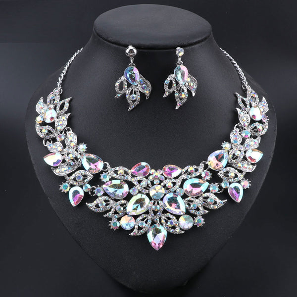 Silver Plated Necklace Earrings Sets Crystal Set of jewellery