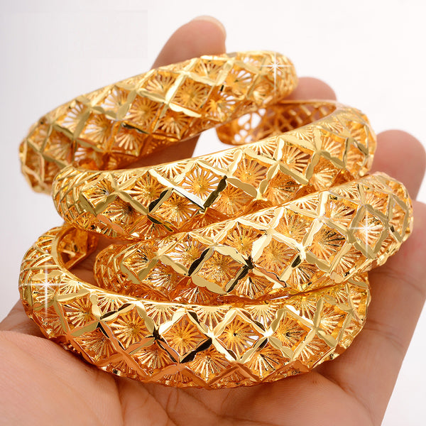 4pcs Ethiopian Pattern Gold color bangles for women