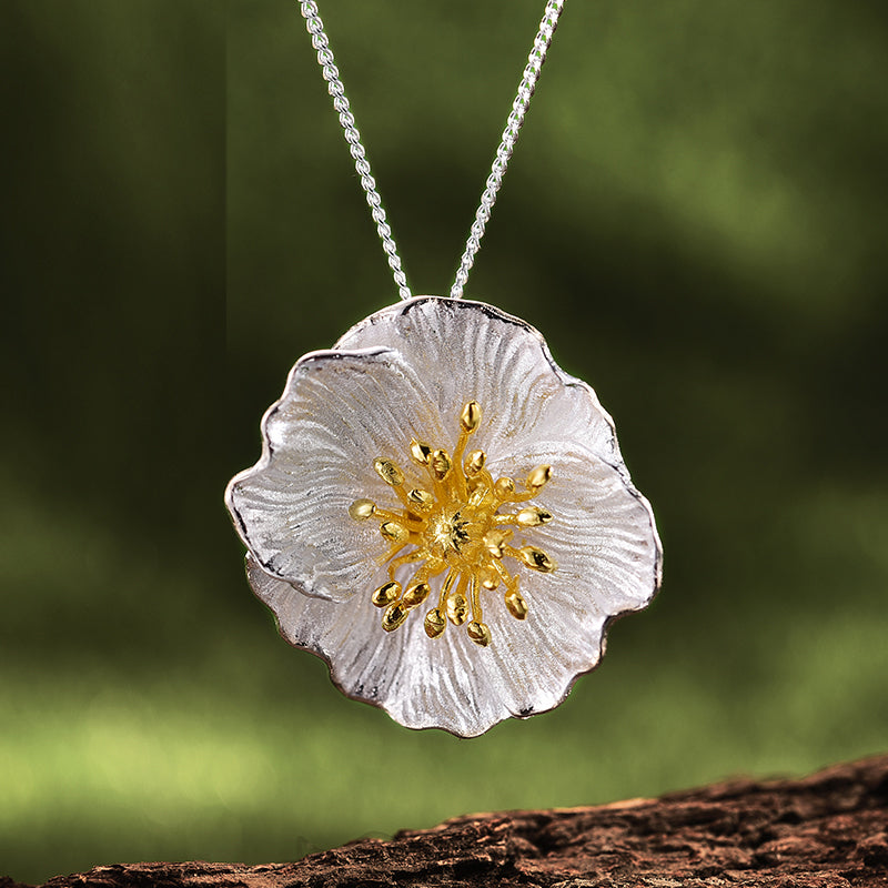 925 Sterling Silver 18K Gold Blooming Poppies Flower Pendant without Necklace