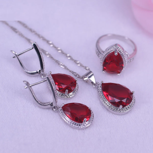 Lucky Colors Red Stone Jewelry Sets