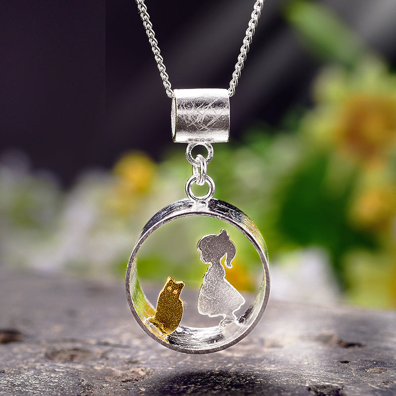 Real 925 Sterling Silver  Meeting Love With Cat Pendant without Necklace