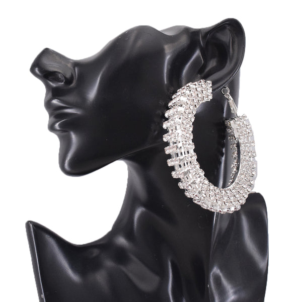 Stereoscopic 7cm Full Rhinestone Three-dimensional Big Hoop Earrings Women