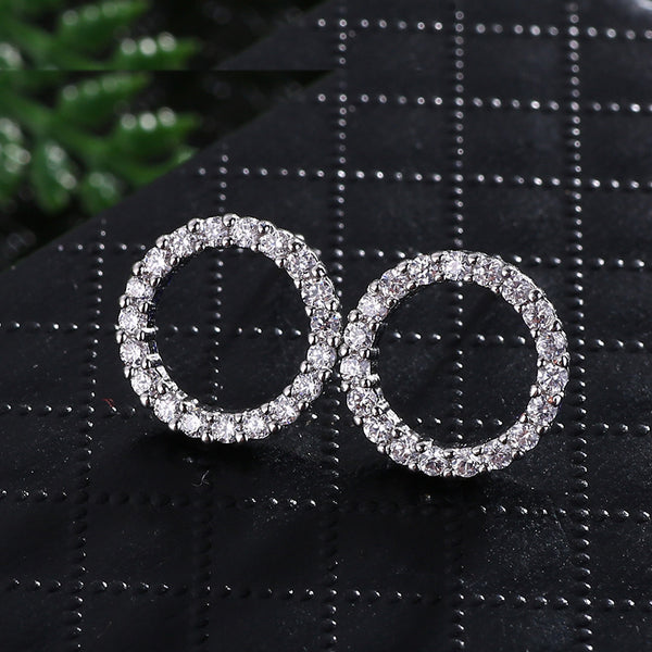 12MM Round Circle Shape Cubic Zirconia CZ Zircon Crystal Stud Earrings