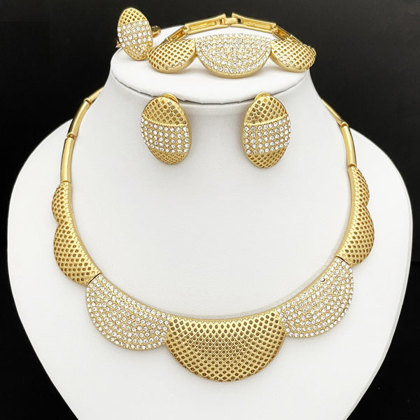 Gold Color Jewelry Set Women Necklace Earrings High-end Women