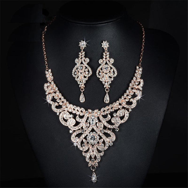 Rose gold color bridal jewelry sets