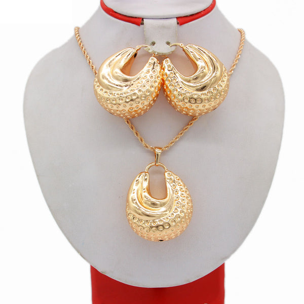 Hollow Pendant Necklace Earrings African Nigerian Female Casual Jewelry Sets