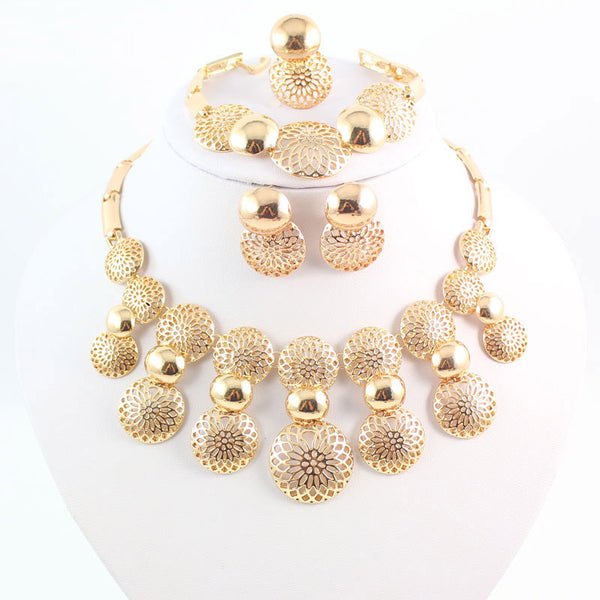 Gold Color Hollow Out Alloy Necklace Earrings Set