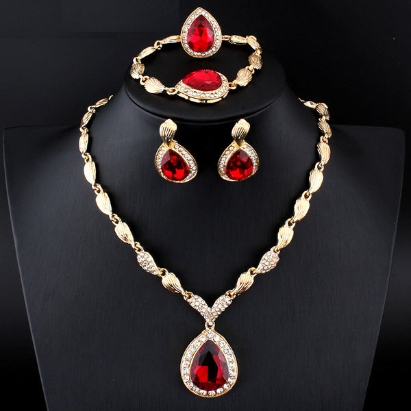 African Gold-color jewel pendant Necklace women earrings bracelet ring Jewelry Set