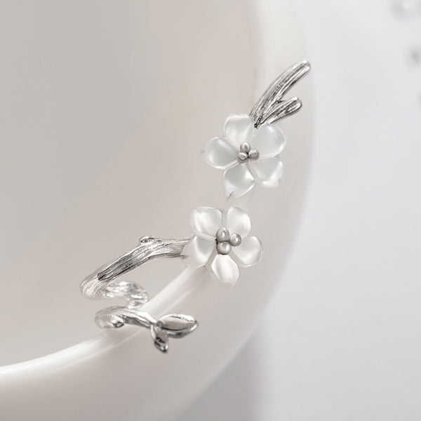 White Cherry s925 Silver Earrings Flower Round Cuff Earrings