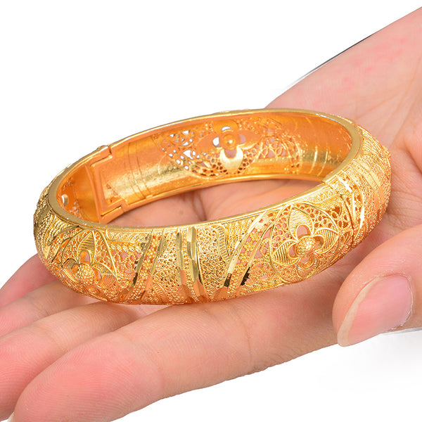 Newest wide Ethiopian Bangle for Women Gold Color Dubai Wedding Gift Bracelet