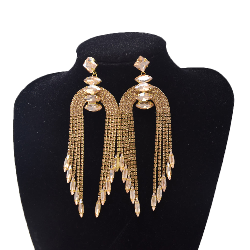 Luxury Tassel Women Earring Champagne Gold Color Long Drop Statement Earrings