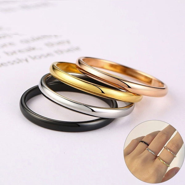 Women Girl Solid Stainless Steel Minimalist Ring Set