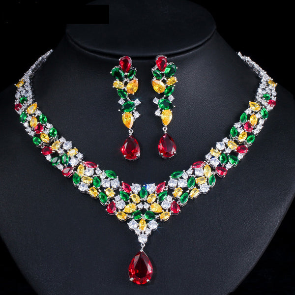 Water Drop Cubic Zirconia Wedding Bridal Necklace Jewelry Sets