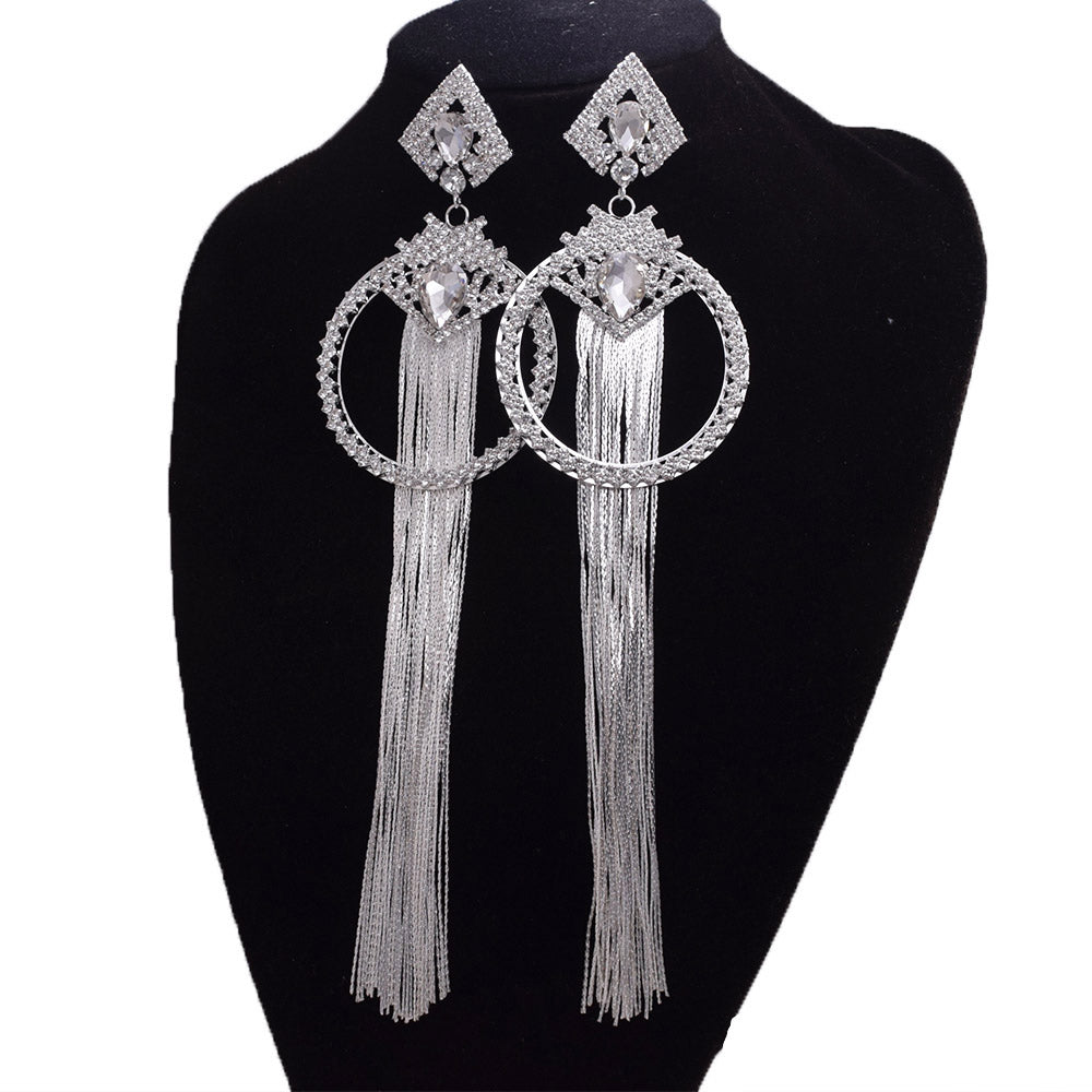 24cm Long Silver Tassel Earrings for Women