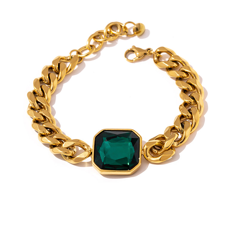 Green Crystal Stainless Steel Gold Bracelets Bangle for Women