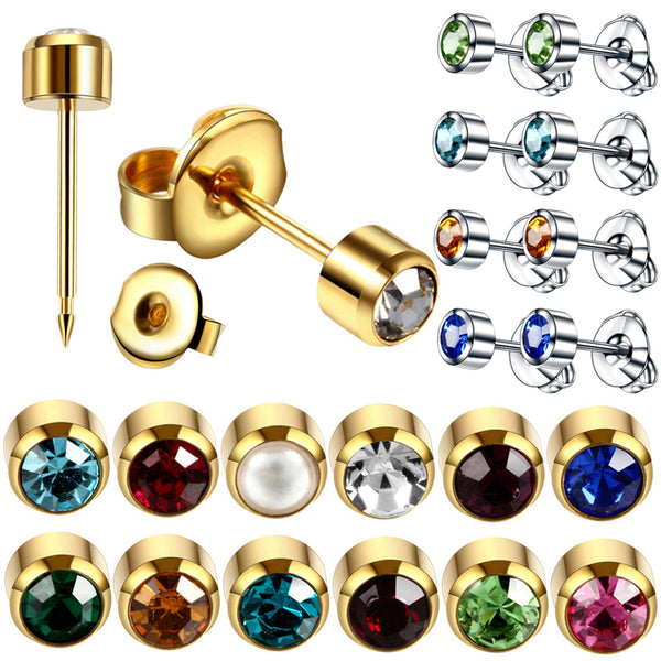 2pcs Steel Earring Studs Ear Piercing Gun Birthstone Gem Ear Stud Earrings