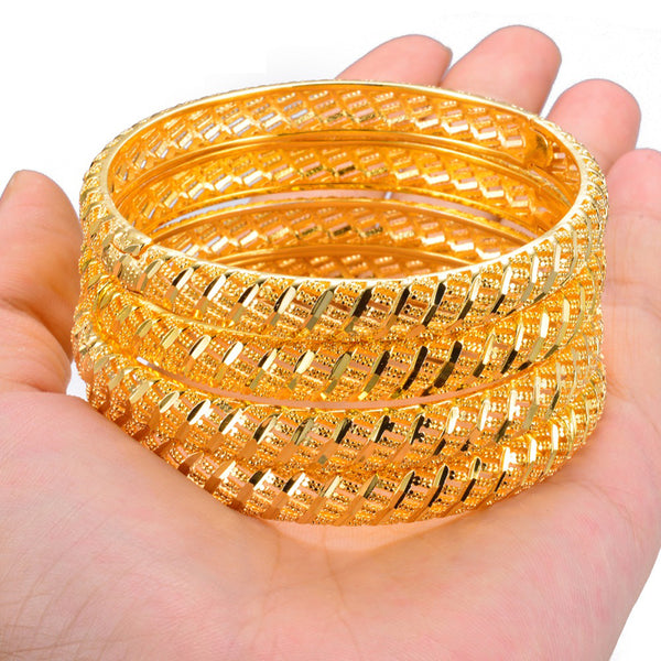 4Pcs Gold Color Wedding Bangles for Women Bride Bracelets