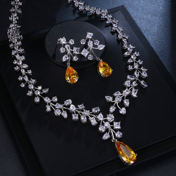 Multicolor Zircon White Gold Plant Jewelry Set For Woman