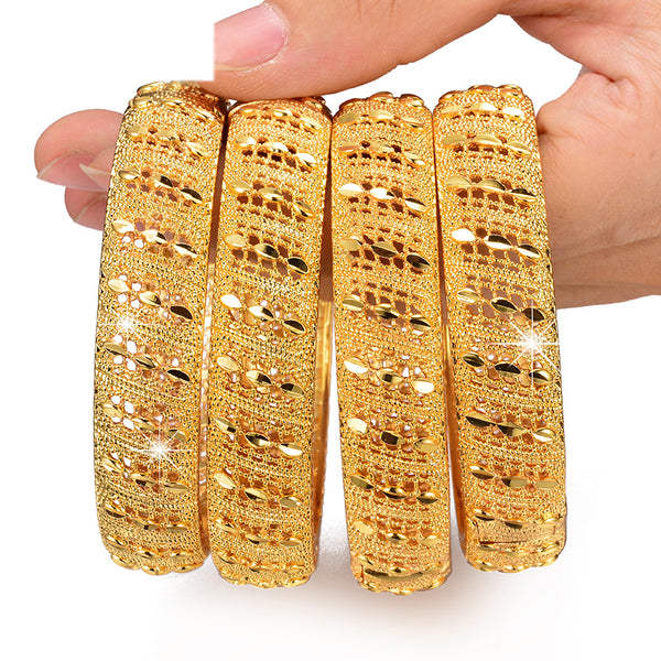 4pcs/lot Ethiopian/Nigeria Dubai gold Color Inverted mold wide bangles for Ethiopian Women