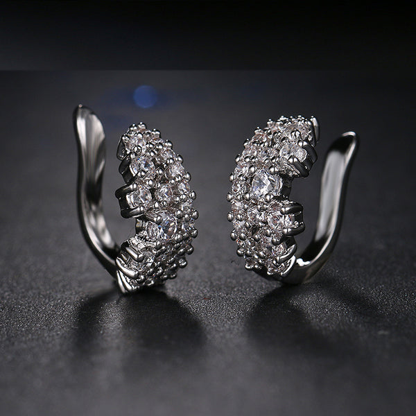 White Crystal Rhinestone Statement Clip Earrings