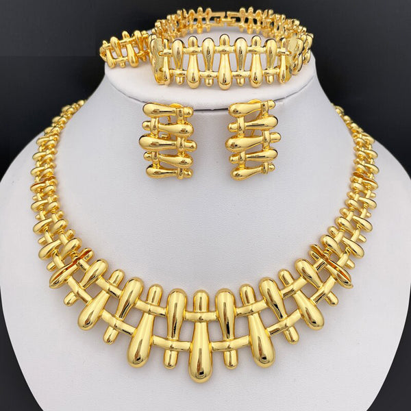 New Design Women Fashion Jewelry Bohemian Style Necklace Earrings Bracelet Ring Set