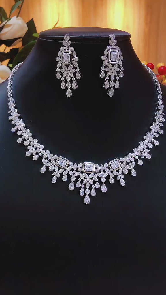 Elegant Double Layers CZ Tennis Necklace 4PCS Bridal Jewelry Set ...