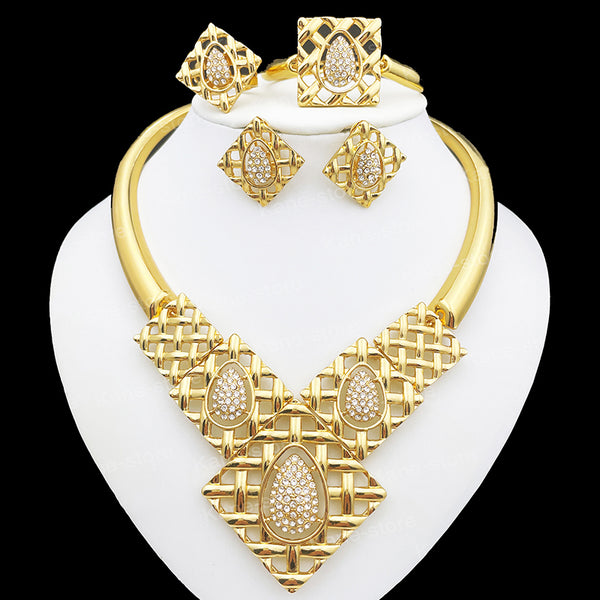 Gold Color Necklace And Earrings Jewelry Sets For Women