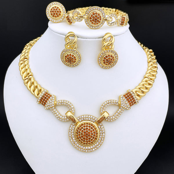 Dubai Fine Jewelry Sets For Women Brazilian Necklace And Earrings Round Pendant