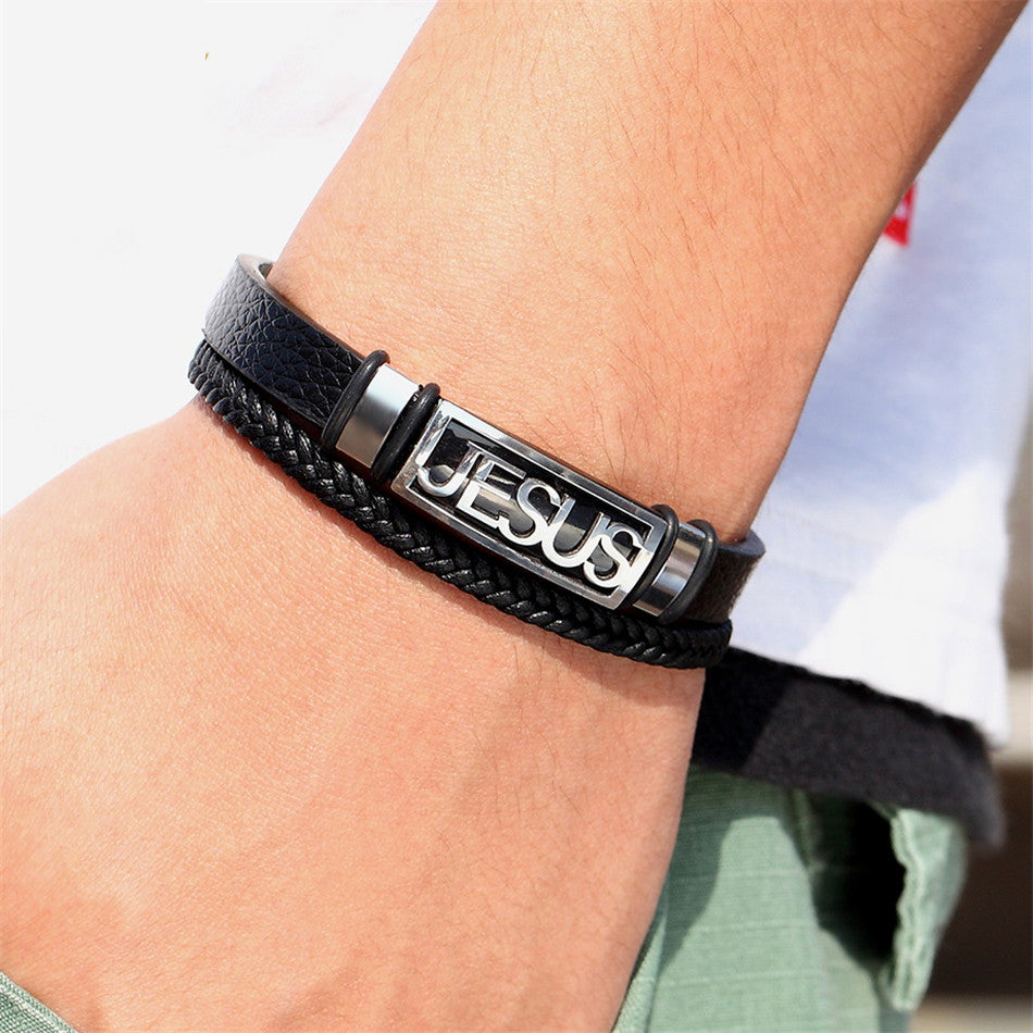 Stainless Steel Christian Cross Jesus Bracelet for Men Women