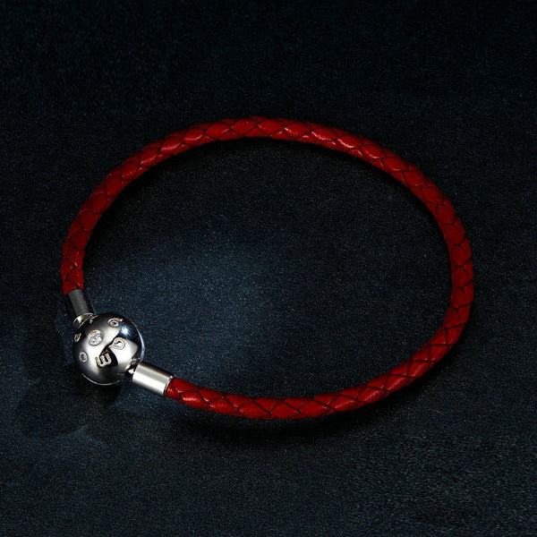 925 Sterling Silver Red Leather Rope Charm Bracelet for Women