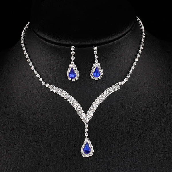 V Shaped Teardrop Choker Necklace Earrings Wedding Jewelry Sets