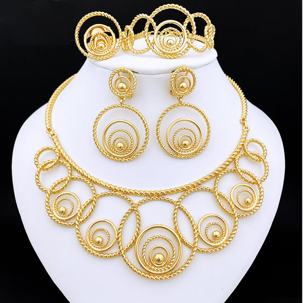 Gold Color Jewelry Set Woman Necklace Earrings Large Set Wedding