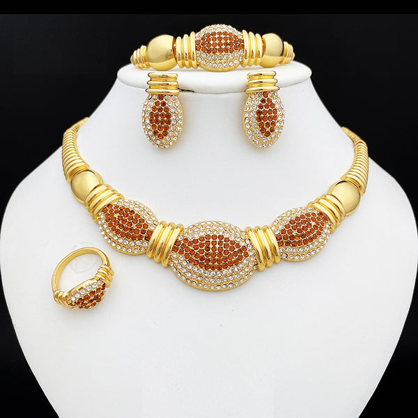 Brazilian Gold Plated Jewelry Set For Women Thick Necklace Earrings