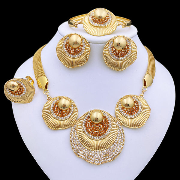 Dubai Gold Color Jewelry Sets Gold Plated Necklace And Earrings For Women