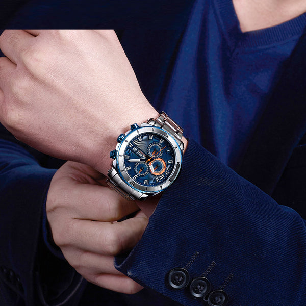 Men's Blue Dial Chronograph Quartz  Wristwatches