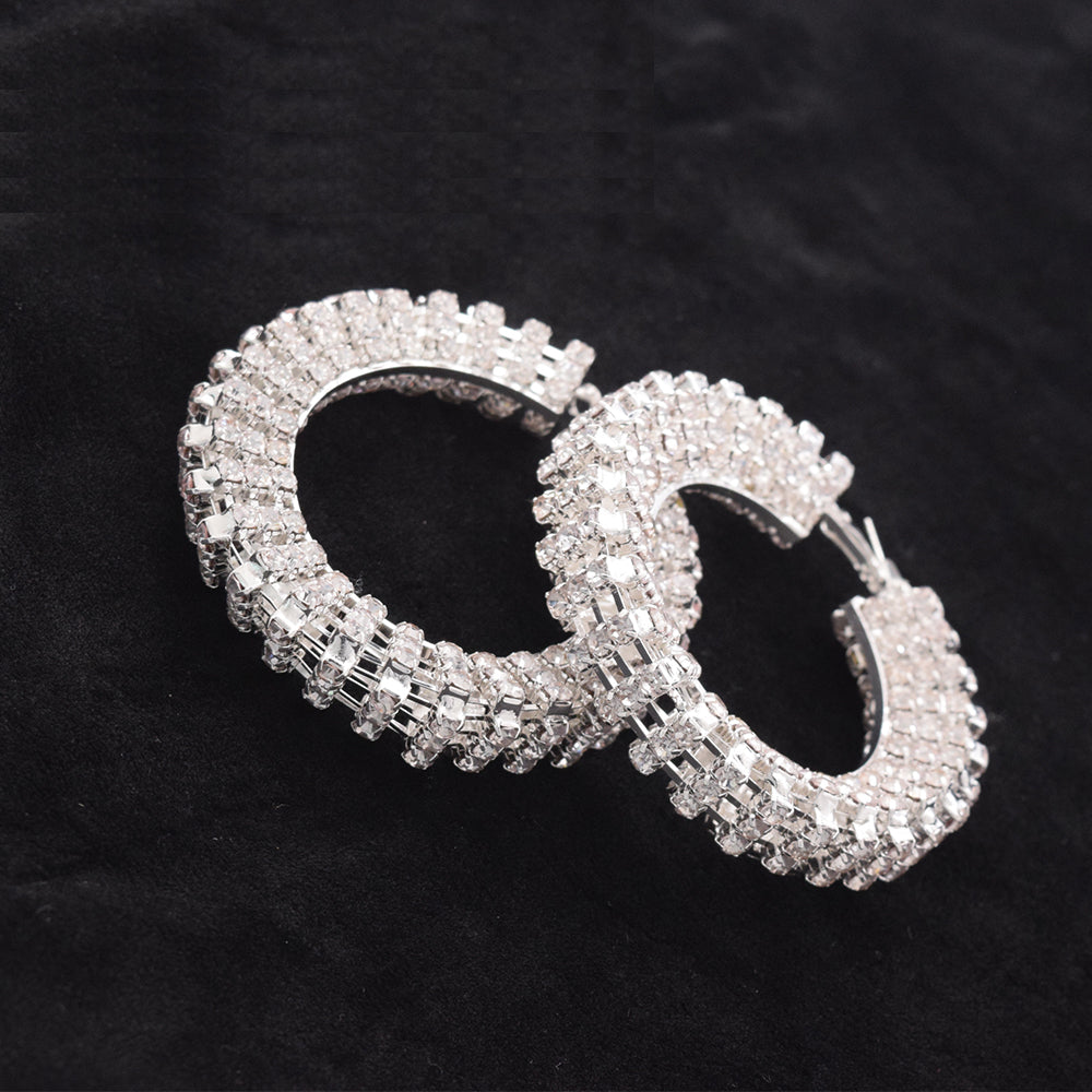 Stereoscopic 7cm Full Rhinestone Three-dimensional Big Hoop Earrings Women