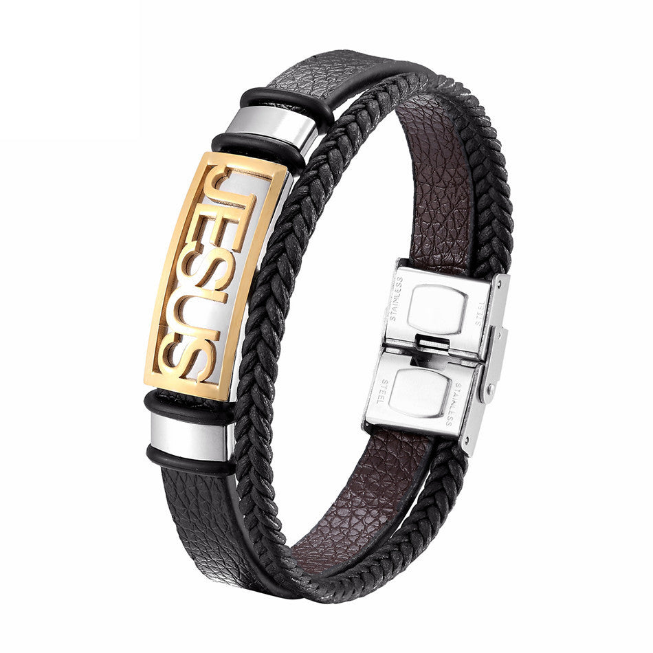 Stainless Steel Christian Cross Jesus Bracelet for Men Women