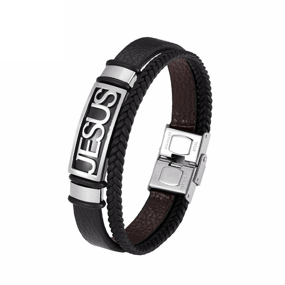 Stainless Steel Christian Cross Jesus Bracelet for Men Women