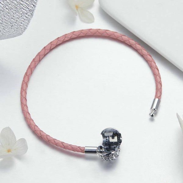 Genuine 925 Sterling Silver Round Clasp Dazzling Clear CZ Leather Bracelets