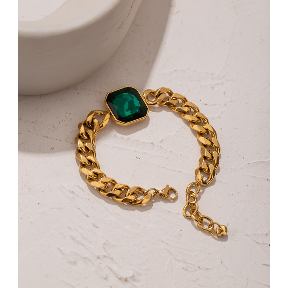 Green Crystal Stainless Steel Gold Bracelets Bangle for Women