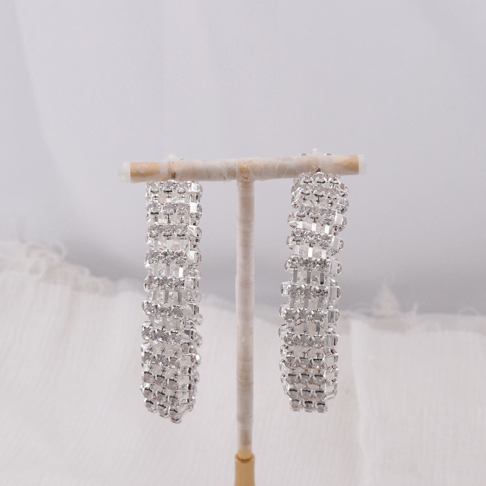 Stereoscopic 7cm Full Rhinestone Three-dimensional Big Hoop Earrings Women