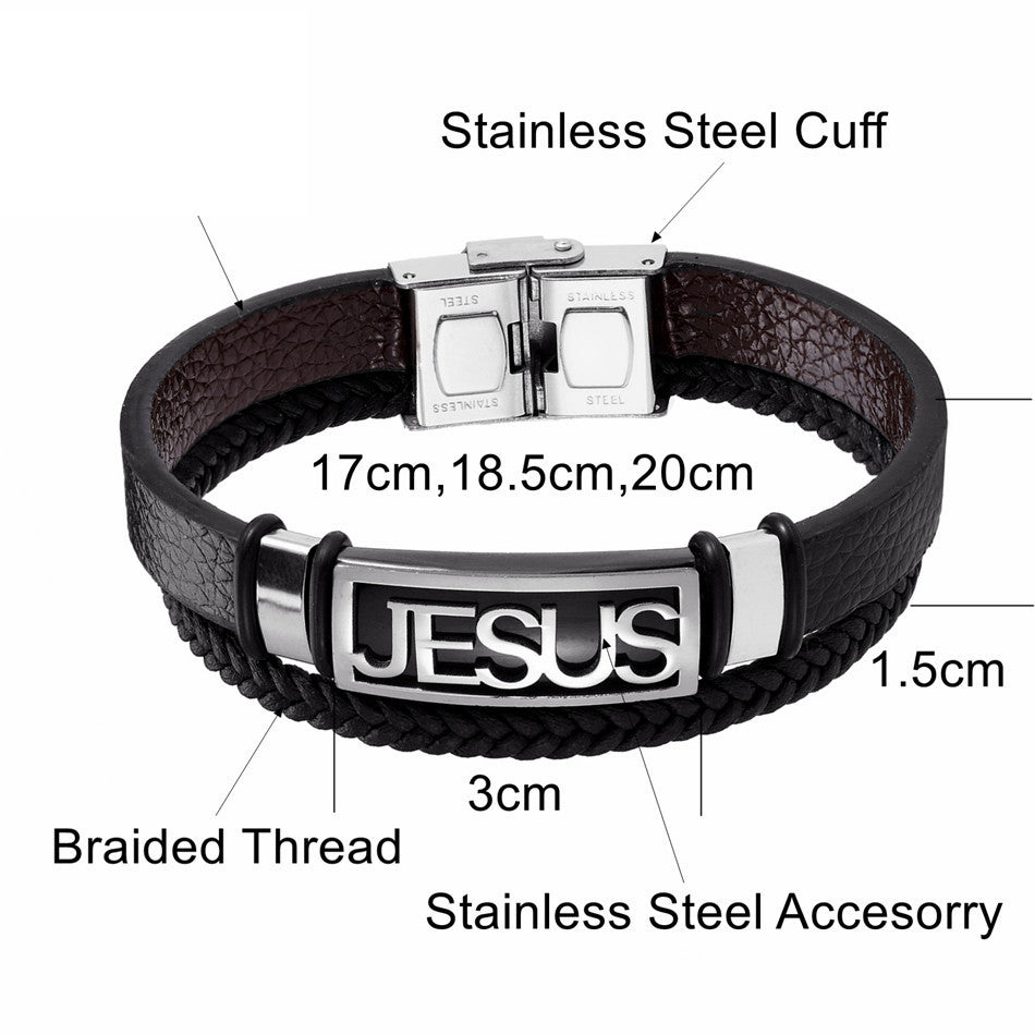 Stainless Steel Christian Cross Jesus Bracelet for Men Women