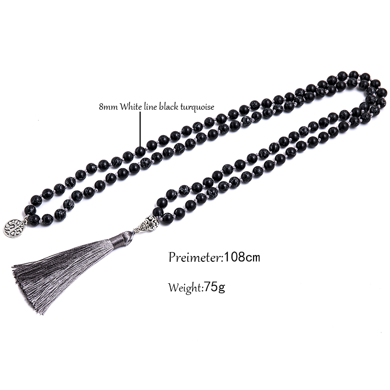 8mm Black Howlite Beaded Necklace 108 Mala