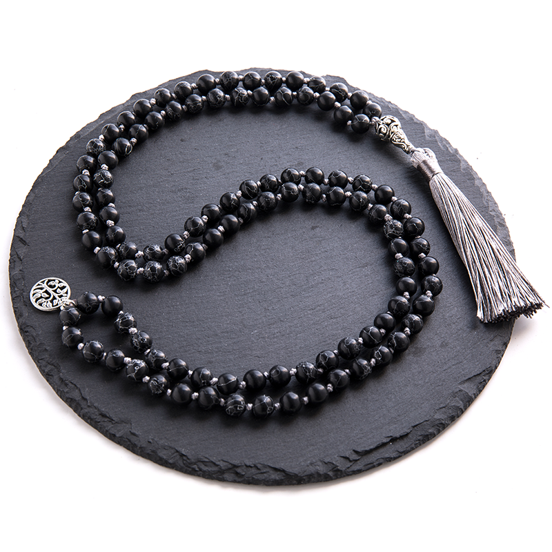 8mm Black Howlite Beaded Necklace 108 Mala