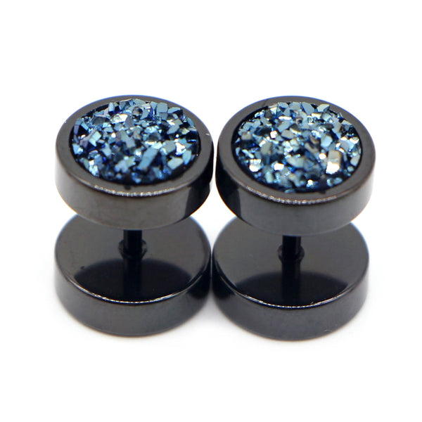 2pcs Stainless Steel Punk Double Sided Round Ore Crystal Stud Earrings