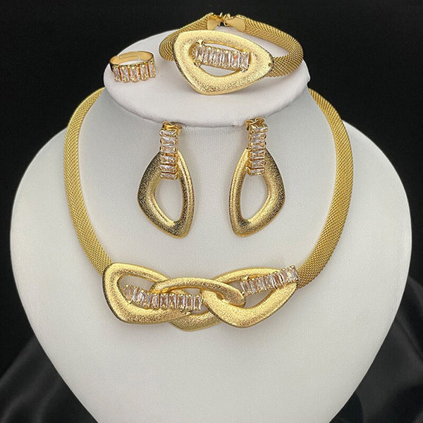 Brazilian Gold Plated Jewelry For Women Dubai Irregular Necklace Earrings Bracelet Set