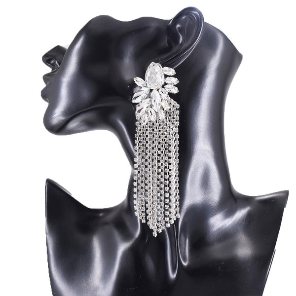 11.5cm Long Rhinestones Tassel Drop Earring for women