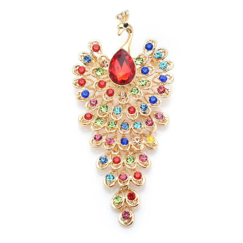 Big Rhinestone Peacock Bird Brooches Women