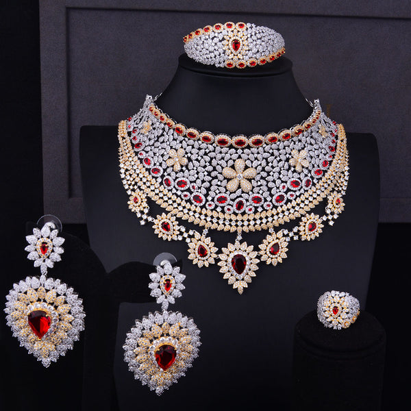 110mm Wide Big Luxury Flower Boom Necklace Earring Dubai Jewelry Set