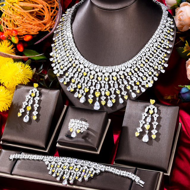 New Trendy 2 Layers UAE  Party Zircon CZ African Dubai Bridal Jewelry Set